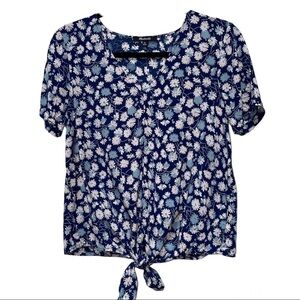 Madewell Blue Novel Tie-Front Top in French Floral Extra Small XS